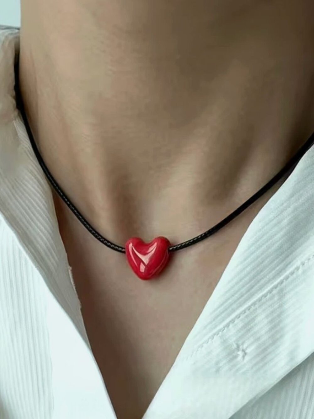 Red Heart Love Pendant Necklace Adjustable Cord Lover Gift